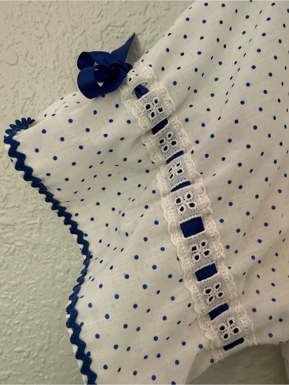 Plus Size Vintage White Polka Dot Tiered Square Dance Dress with Blue Ribbon - Picture 5 of 7